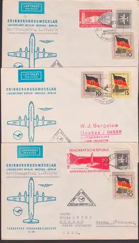 par avion cover Germany Berlin Moskau UdSSR first fly 1956 and 1960 with IL 18, Sowjetunion, Deutsche Lufthansa