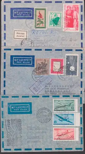 par avion cover Germany Berlin Tirana, Sofia Bucarest, Praha,  first fly 1956 and 1960, Deutsche Lufthansa