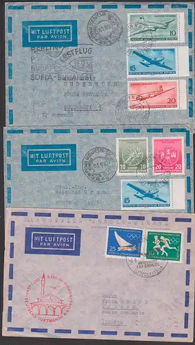 par avion cover Germany Berlin Tirana, Sofia Bucarest, Praha,  first fly 1956 and 1960, Deutsche Lufthansa