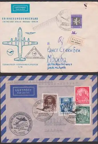 par avion cover Berlin Moskau mockwa  first fly 1956, 1960 Deutsche Lufthansa, dabei 35 Pf in EF