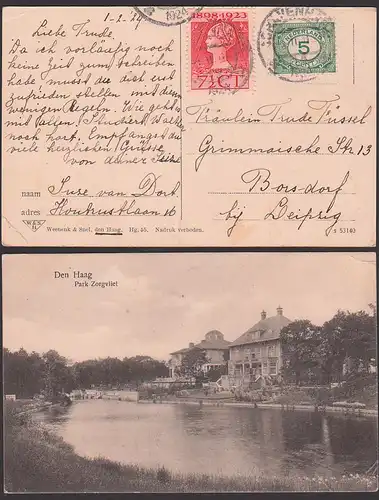 Nederland Den Haag Park Zorgvliet karte 1924 nach Borsdorf bei Leipzig