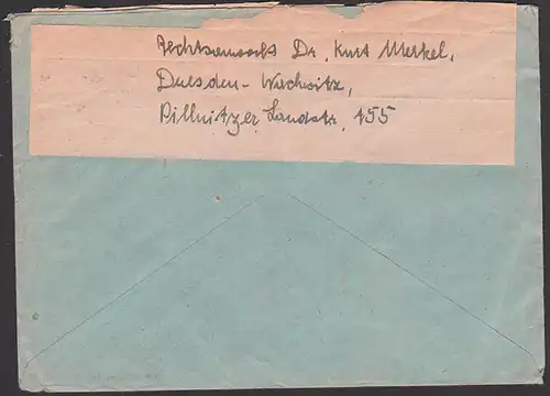 OPD Ostsachsen, 8 Pf. SBZ 44, Ortsbrief mit Nachgebühr, offensichtlich wegen Übergewicht