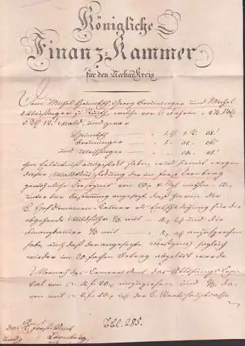 LUDWIGSBURG Z1, 1824 Faltbrief Königliche Finanz-Kammer für den Neckar-Kreis nach Leonberg, frei Postwagen