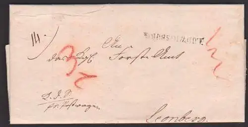 LUDWIGSBURG Z1, 1824 Faltbrief Königliche Finanz-Kammer für den Neckar-Kreis nach Leonberg, frei Postwagen