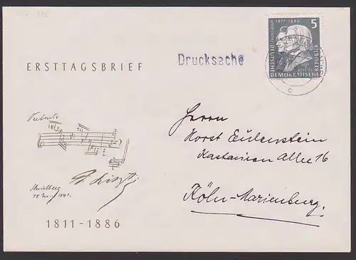 Franz Liszt Berlioz Germany  5 Pf Drucksache imprime auf Schmuckbrief mit Noten