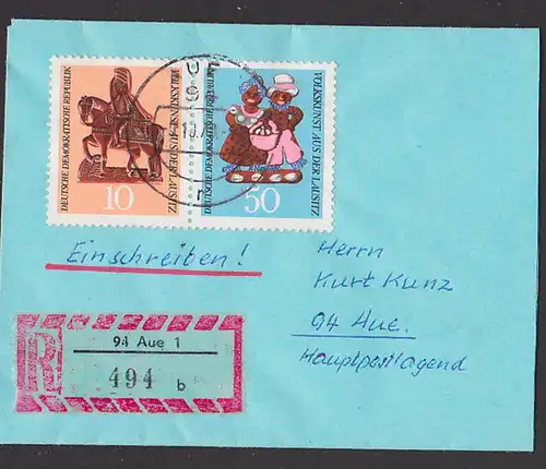 Vokskunst in der Lausitz R-Orts-Brief portogenau  mit Zdr. WZd 210, AUE 7.10.70