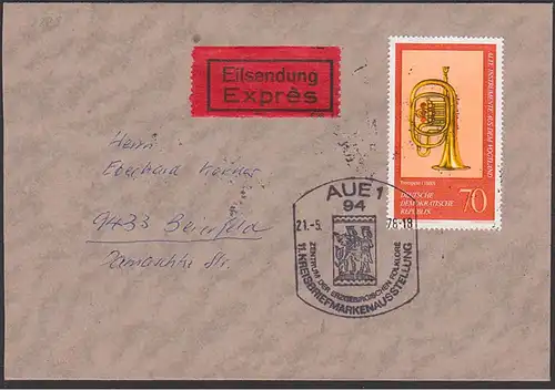 Trumbet Trompete von 1860 Expres-Brief portogenau, DDR 2228, Musikinstrumente aus dem Vogtland Germany Allmagne