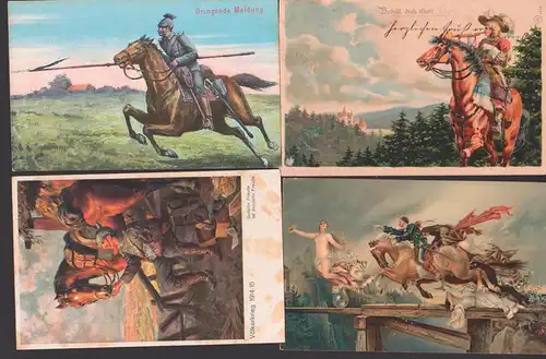 Lot Karten mit Pferden, Horse, Künstlerkarte Miltitz Roitzschen, die Jagdr nach Glück, historischer Festzug Erfurt