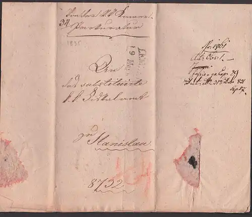 Lemberg 1834 Lwow nach Neusandec von der kk Cammerprocuratur Falt-Brief