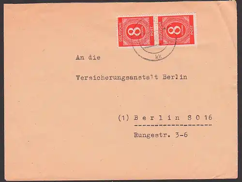 BERLIN 8 Pf(2) Ziffern, protogenau Ortsbrief an Versicherung
