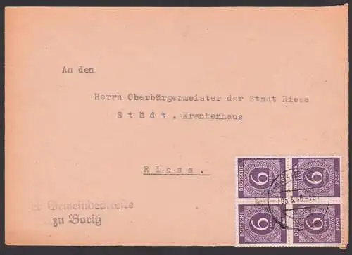 BORITZ Amt Meissen Gemeindestempel 6 Pf.(4) Ziffern, Fernbrief an OB Riesa 5.3.46, Gemeindeälteste
