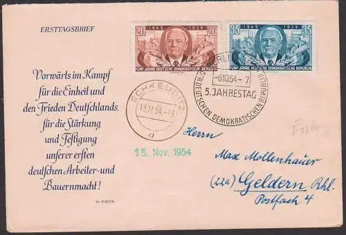 Germany East 5 years republic DDR, Wilhelm Pieck, Schornsteine und Traktoren, Vorwärts im kampf für die Einheit...