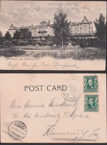 lake hopatcong N. J. Hotel Breslin, card from 1907