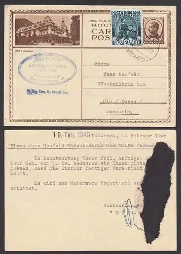 Romana Bucarest Bildpostkarte 1949, Hotel Calimaneti König Karl I. und Königin Elisabeth