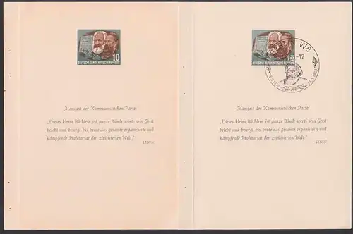 Germany DDR Karl-Marx-Jahr 1953, 10 Pfg. ** und SoSt. aus Karl-Marx-Gedenkbuch S 344-353, saubere Erhaltung