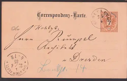 Wien GA 1885 Böhmen Correspondenz-Karte nach Dresden