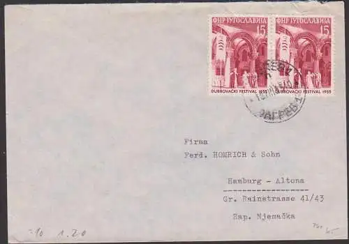 Dubrovacki festival 1955 Auslandsbrief nach Hamburg Altona, Zagreb