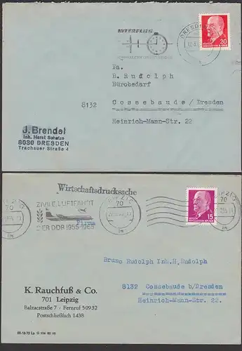 Germany Interflug Jet Uhr Zivile Luftfahrt  in der DDR 1955 - 1965 2 Cover mit MWSt. schnellere Dienstreisen