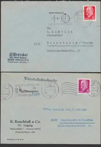 Germany Interflug Jet Uhr Zivile Luftfahrt  in der DDR 1955 - 1965 2 Cover mit MWSt. schnellere Dienstreisen