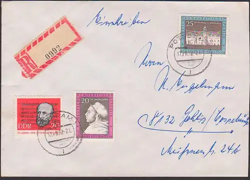 POTSDAM R-Brief mit Blanko-R-Zettel nach Gohlis Cossebaude, portogenau mit Lutherhaus Witteberg, 450 J. Reformation