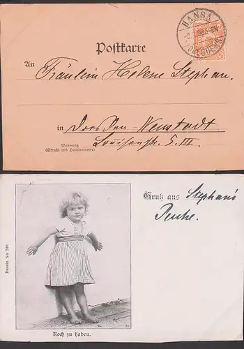 Dresden 3 Pfg. HANSA Privatpost 1899, Ak Dessin Nr. 240 "Noch zu haben" Mädchen, Gruß aus Stephanis Ruhe