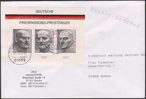 Friedensnobelpreisträger Germany BRD Bl. 11, Büchersendung portogenau, Carl von Ossietzky, Gustav Streesemann