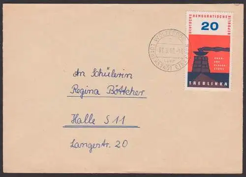 Wolferode über Lutherstadt Eisleben7.9.63 nach Halle, 20 Pfg. Mahnmal Treblinka