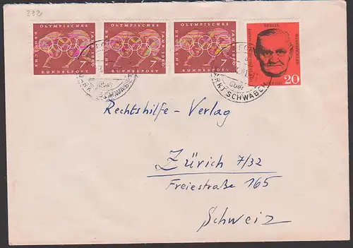 Auslandsbrief 1961 Abs. Ottenhofen über Markt Schwaben, Olympische Spiele 1960 und Hans Böckler