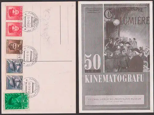 Praha Prag SoSt. 50 let kinimatografu, Kino, Sonderkarte plakat von 1895, vystava umelecko prumyslove museum, 25.II 46