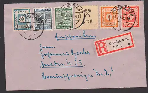 SBZ Lokalausgabe Grossräschen Orts-R-Brief mit 5 Pf. und versch. OPD-Ausgaben 15.12.45 portogenau