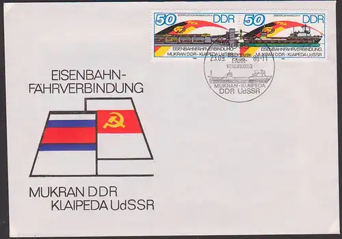 Eisenbahnverbindung Mukran - Klaipeda UdSSR SoSt. Berlin DDR 3032I, Plattenfehler "kurzer Abstrich vom R"