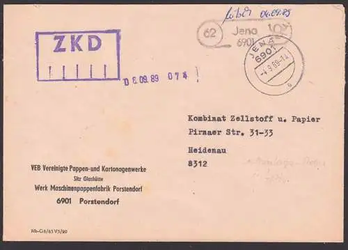 Porstendorf JENA  Poststellenst. auf ZKD-Brief 4.9.81 - Tag der 1. Montagsdemo in Leipzig!  - Geschichte der Dt. Einheit