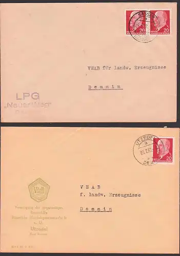 DEMMIN Sassen über, Utzedel über  Ortsstempel 1962 Abs. LPG "Neuer Weg", bzw. VdgB VEAB,