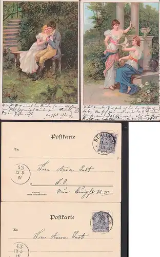 Künstlerkarten Nr. 7802, 7808 Liebespaar Weiße Taube AK 1902 Ortskarte 2 RPf.