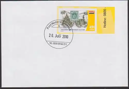 Sachsen Dresden Frauenkirche Katholische Hofkirche Sachsenwappen, Abb. auf Privatpostmarke  als FDC 20.7.2010