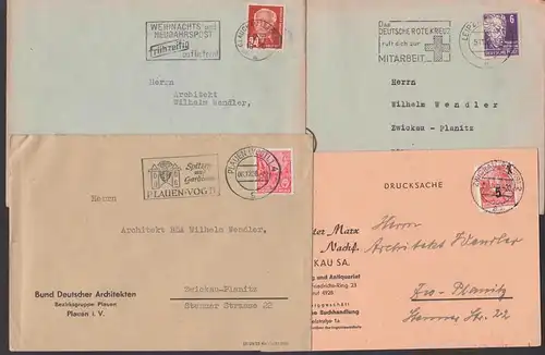 BPP geprüfte Belege mit MWSt. "Spitzen und Gardinen", Rotes Kreuz Weihnachtspost, Zwickau, Plauen Leipzig