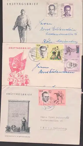 DDR 3 portogenaue Briefe mit Zuschlagsmarken Antifa Heinz Steyer Fußballer, Rudolf Seiffert Schwimmer, je Schmuck-Umschl