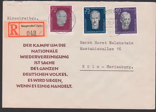 Ernst Thälmann, Pfarrer Paul Schneider DDR FDC 606/8 auf R-Brief Neugersdorf (Sachsen), FDC-Umschlag