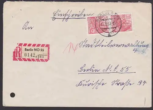 DDR 1956 BERLIN NO 55 Orts-RBf 30 Pf(2) 5-Jahrpl, Volkstanz (MiNr.416)