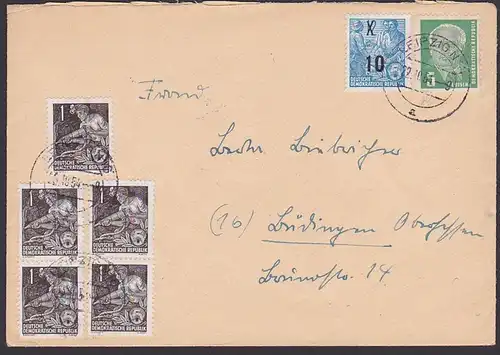 montan Bergbau DDR 1954 MiF W. Pieck, 1 Pf(5) 5-Jahrplan 10 auf 12 Pf wegen Portosenkung, portogenau