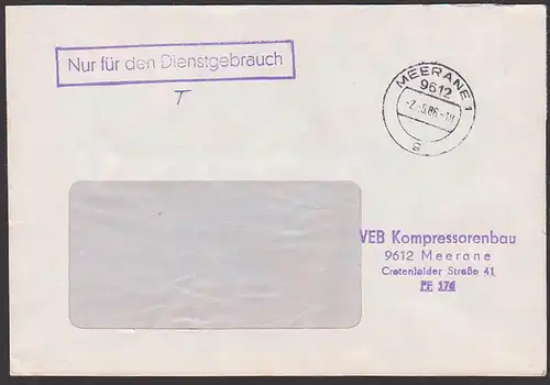 Meerane VEB Kompressorenbau Nur für den Dienstgebrauch ZKD Brief NfD 2.5.86