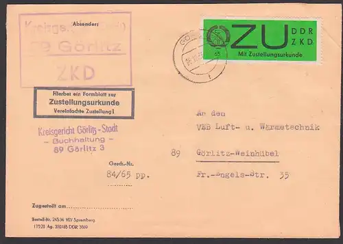 Görlitz 3, ZKD E2x Kastenstempel Kreisgericht Zustellungsurkunde Fernbrief Zentraler Kurierdienst Germany