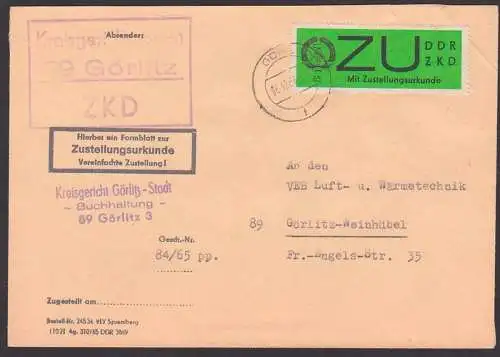 Görlitz 3, ZKD E2x Kastenstempel Kreisgericht Zustellungsurkunde Fernbrief Zentraler Kurierdienst Germany 6.12.66