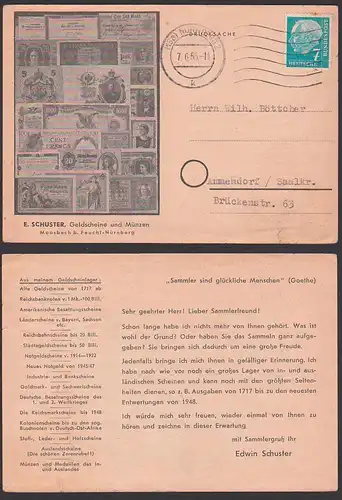 Nürnberg Werbekarte Geldscheine und Münzen Moosbach bei Feucht-Nürnberg, "Sammler sind glückliche Menschen"