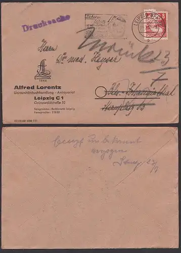 Karl Marx 8 Pfg. auf schwerer Drucksache nach Berlin-Zehlendorf mit "zurück-St." MWSt. Leipzig Versicherung