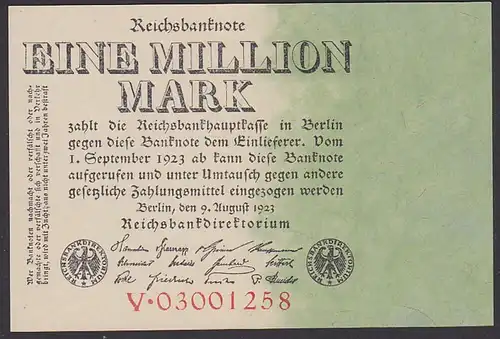 Deutsches Reich Inflationsschein 1 Million Reichsbanknote 9.8.23, Wz. Eichenlaub