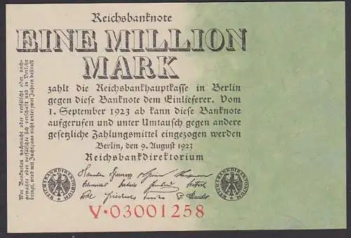 Deutsches Reich Inflationsschein 1 Million Reichsbanknote 9.8.23, Wz. Eichenlaub