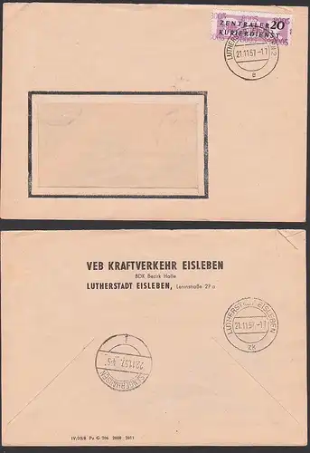 Lutherstadt Eisleben ZKD 11(8005) Fernbrief 21.11.57, VEB Kraftverkehr