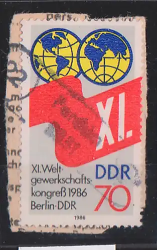 Weltgewerkschaftskongress 1986 Berlin, DDR 3049I "Feuerland fehlt" gest. Briefstück