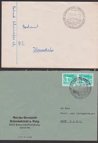 SCHMIEDEFELD am Rennsteig, 2 verschiedene SoSt. R-Logo, Inselsberg Stadtsiluette